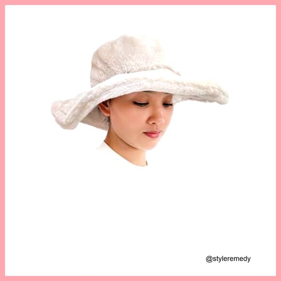 Oversized Winter Bucket Hat Faux Fur Wide Floppy Brim Adjustable main image 4